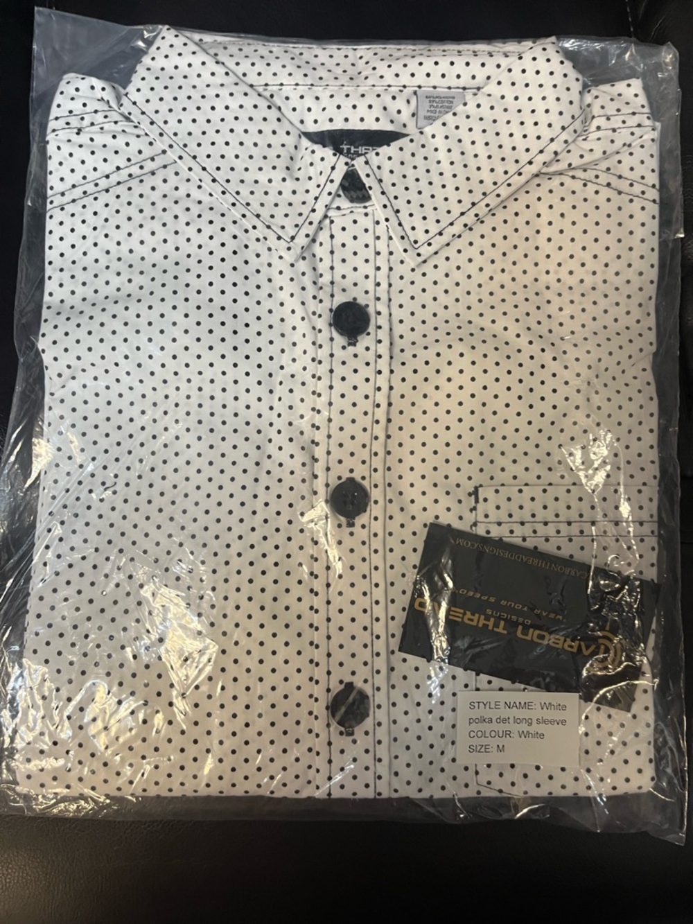 White Polka Dot Long Sleeve Button-Down Shirt